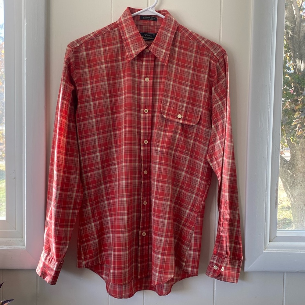 Vintage 70s Arrow Plaid Button Down Shirt M